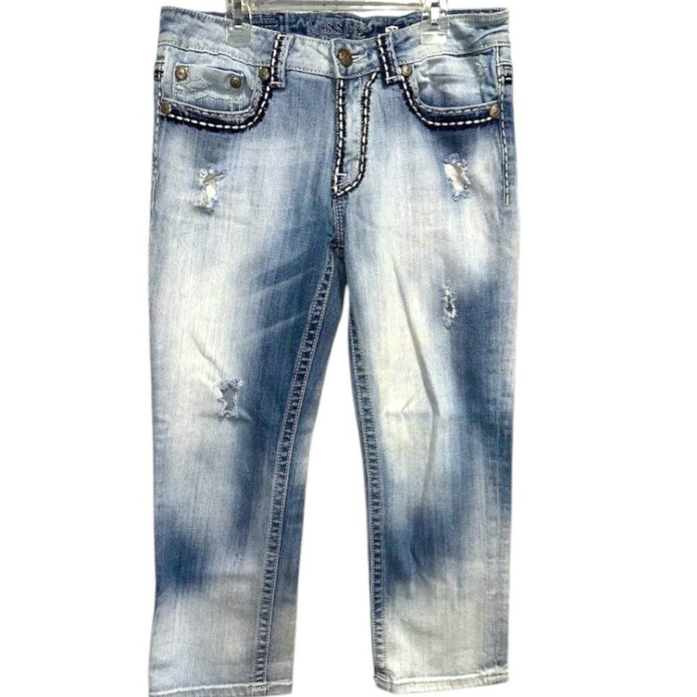 Vtg Miss Me Jeans Size 27 JPB1026-3 Light Wash Stretch Mid Rise Boyfriend Crop